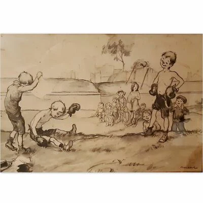 POULBOT Francisque "Jeux d'Enfants" - Dessin Original-Encre/Pap-30x44 cm (à vue) - Photo 1/3