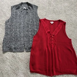 Lot of 2 Cardigan Sweater Vests XL Women’s With Buttons by Kim Rogers EUC - Picture 1 of 18