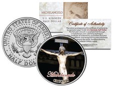 MICHELANGELO * CRUCIFIX * Jesus Christ Sculpture JFK Half Dollar U.S. Coin