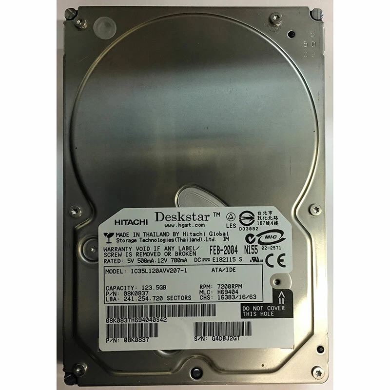08K0837 - Hitachi 123GB 7200 RPM IDE 3.5" HDD - Image 1 of 1