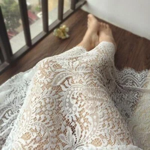 Vintage Eyelash Scalloped Lace Fabric Paisley embroidery Wedding Fabric By Yard - Picture 1 of 7