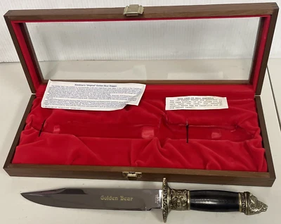 VTG 1991 Kershaw Golden Bear Hunting Knife w/ Velvet Display Case - Image 1 of 4