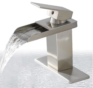 Chrome Bathroom Basin Faucet Waterfall Spout Single Hole Mount - Picture 1 of 2