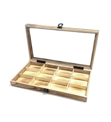 Reloj Bolsillo Rústico Roble Mancha Madera Vidrio Tapa 12 Espacios Vitrina Estuche Foto 1 de 2