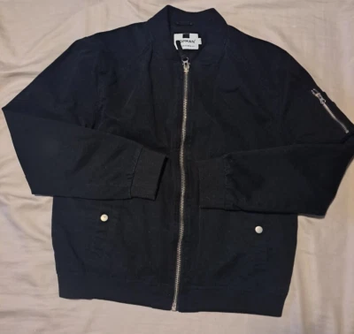 Topman 飞行员夹克男式大号黑色骑手拉链口袋纯色风衣 — 第 1/4 张图片