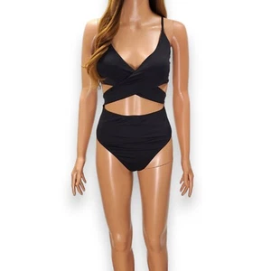 Chyrll Popular Classic Black One Piece Wrap High Waist Swimsuit Swimwear XL - Picture 1 of 7