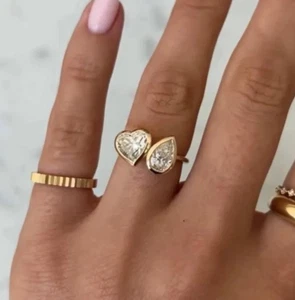 Toi Et Moi 1.50CT Heart And Pear Cut Moissanite 10K Yellow Gold Engagement Ring - Picture 1 of 6