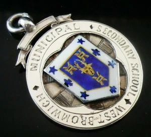 Sterling Silber große Taschenuhr Anhänger Medaille, West Bromwich School 1933 - Bild 1 von 12