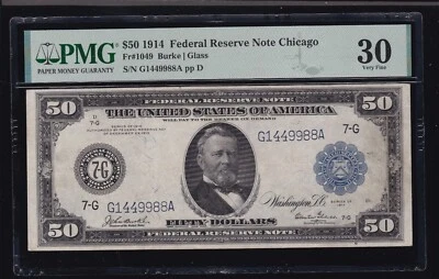 US 1914 $50 FRN Chicago District Note Burke/Glass FR 1049 PMG 30 VF (988) - Image 1 of 2