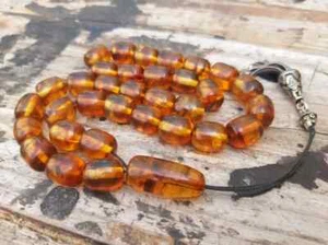 Vintage Amber Beads Tesbih Prayer Misbaha Natural Rosary Islamic Pressed Bead 38 - Picture 1 of 11