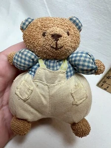 Russ Berrie Mini Plush Toy 3" bear wearing over alls #4835 - Picture 1 of 6