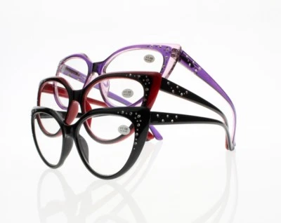 Gafas de lectura de lujo para mujer con estrás ojo de gato +1,00 ~ +4,00 nuevas Foto 1 de 4