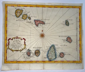 CAPE VERDE ISLANDS 1746 NICOLAS BELLIN NICE ANTIQUE ENGRAVED MAP 18TH CENTURY - Picture 1 of 7