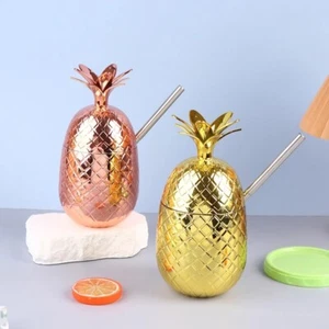 Cocktail Cups Plastic Wine Glass Pineapple Cup Stainless Steel Straw Cup Party - Picture 1 of 15