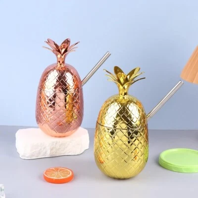 Cocktail Cups Plastic Wine Glass Pineapple Cup Stainless Steel Straw Cup Party - Image 1 of 4