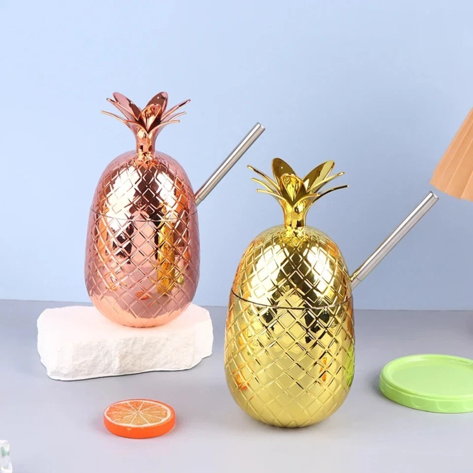 Cocktail Cups Plastic Wine Glass Pineapple Cup Stainless Steel Straw Cup Party - Image 1 of 4