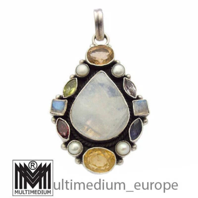 Großer Silber Anhänger Mondstein Citrin Granat Amethyst Perle silver - Bild 1 von 4