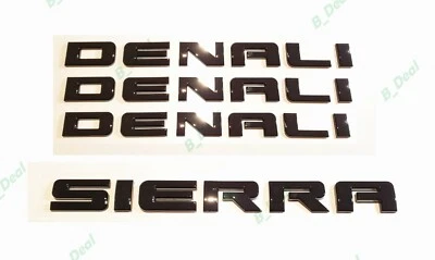 4PCS Gloss Black Sierra Denali Emblem Letters Fit GMC Sierra 1500 2500HD YUKON - Image 1 of 4
