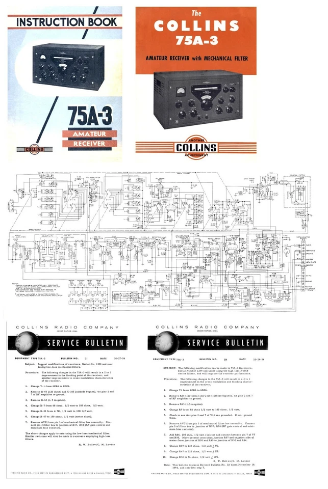 COLLINS 75A-3 INSTRUCTION / SERVICE MANUAL + 11x17" DIAGRAM + BROCHURE Foto 1 de 1