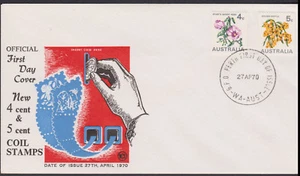 1970 4c & 5c Desert Rose Wattle Flower Coil Stamps Australia WCS FDC Blue Unadd, - Picture 1 of 1