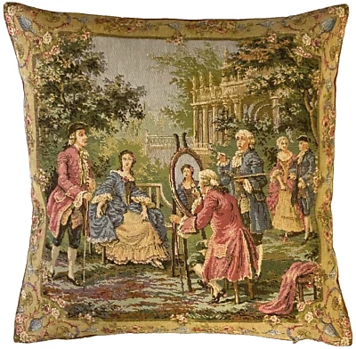 FRANCOIS BOUCHER JARDIN/R 17" X 17" BELGIAN TAPESTRY CUSHION COVER WITH ZIP, 18R - Image 1 of 4