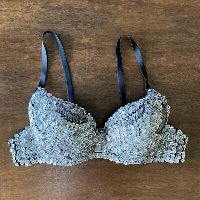 Sujetador de lentejuelas negro con PLATEADO Festival Conciertos Juegos con disfraces para mujer 28 Foto 1 de 4