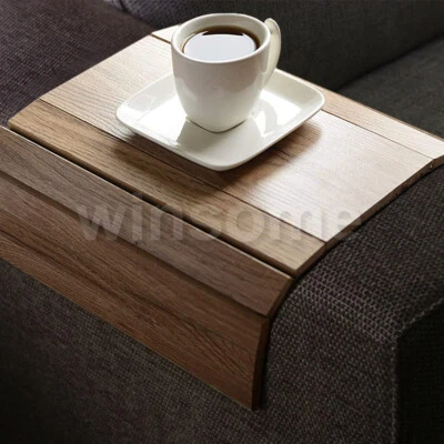 Flexible Wooden Sofa Arm Tray Drink Snack Holder Serving Table Armchair Tray - Image 1 of 4