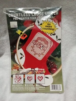 Vogart Countless Cross Stitch Tear-Away Canvas SANTA FACE Christmas Needlecraft - Image 1 of 4