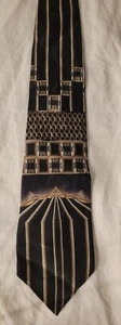 Pierre Cardin Silk Tie Black Gold White Crown Striped Design - Picture 1 of 9