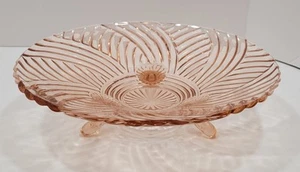 Vintage 9.75" Anchor Hocking Prismatic Swirl Pink Depression Glass 3 Footed Bowl - Picture 1 of 7