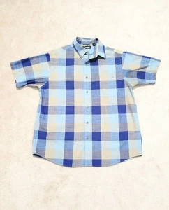 Solaris Men's Plaid Short Sleeve Button-Up Shirt Size M Blue Beige 100% Cotton  - Picture 1 of 10