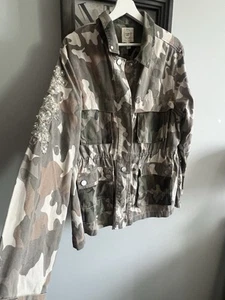 River Island In Other Words Jacket Utility Army Camouflage Size L UK 16 Beaded - Picture 1 of 17