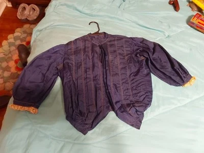 ANTIGUA Blusa Eduardiana/Victoriana Azul Rayas Crudo Encaje Pequeña Modesta  Foto 1 de 4