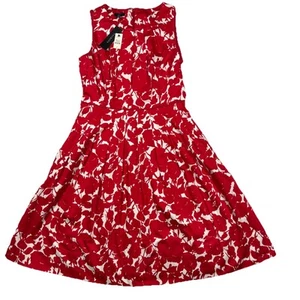 Talbots Dress Women 6 Petite Red White Floral Fit & Flare Cotton Sleeveless NWT - Picture 1 of 6