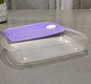Tupperware Large Shallow Rock N Serve Microwave Container 6 Cup Clear/Purple New - Picture 1 of 3