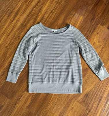 Sudadera Pullover James Perse Para Mujer Estándar Gris Rayas Talla 2 Cómoda Foto 1 de 4