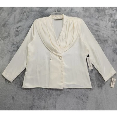 NUEVO Top Josephine Chaus vintage años 90 para mujer 14 marfil satinado plisado cuello drapeado Foto 1 de 4