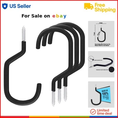 Bike Hook Heavy Duty Steel Ceiling Wall Mount Organizer 4 Pack Garage - Image 1 of 4