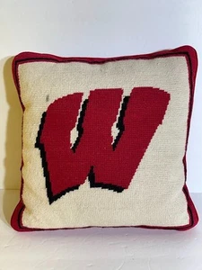 Tapestry Throw Pillow Wisconsin Badger Velvet Back 13x13 NCAA Needlepoint Stitch - Picture 1 of 6