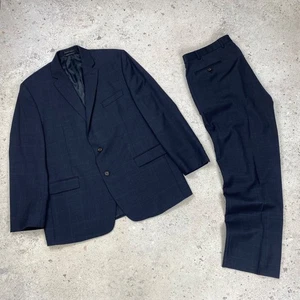 Ralph Lauren Men’s Wool Plaid Suit Blazer & Pants Navy Blue Size 44R 38x30 - Picture 1 of 17