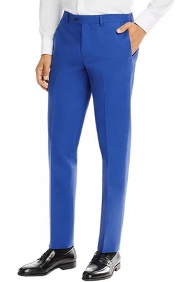 Pantalones de vestir ajustados de algodón y lino The Mens Store 38 azul real - nuevos con etiquetas $178 Foto 1 de 2