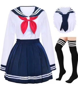 NEU Japanische Schulmädchen Uniform Matrose blau Faltenrock Anime Cosplay Gr. S - Bild 1 von 8