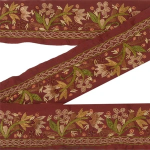 Sanskriti Vintage Sari Border Trim Dark Red Craft Lace Hand Embroidered Decor - Picture 1 of 7