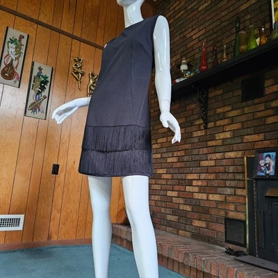 Vtg 60s Mod Go Go Shimmy Fringe Cocktail Party Micro Mini Flapper Dress M/L - Image 1 of 4
