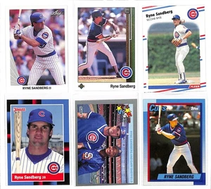 Lote de 6 cartas Ryne Sandberg MLB Chicago Cubs 1990 Leaf, Topps, Donruss, Fleer HoF - Imagen 1 de 1