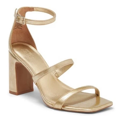 Sandálias sociais Nordstrom Rack Adelaide 9 femininas salto bloco dourado ocasião especial - Imagem 1 de 4