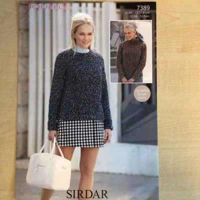 Sirdar Bouffle Chunky Sweaters Knitting Pattern Sizes 32-54” 7389 - Image 1 of 3