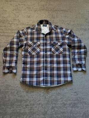 Camisa de Franela Forrada con Edredón Sears De Colección, Camisa a Cuadros Marrón Azul, Para Hombre Mediana EE. UU. Foto 1 de 4