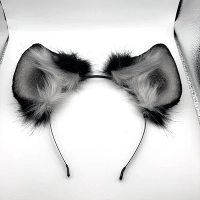 Diadema orejas hiena hecha a medida negra/blanca/gris Foto 1 de 4