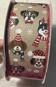 Kirkland Signature Wire-Edged Ribbon CHRISTMAS DOGS 50yds x 2.5" NEW - Picture 1 of 2